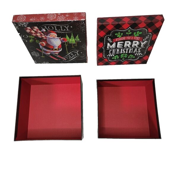 Two Christmas Gift Wrapping Boxes Red & Black Santa - Picture 4 of 5